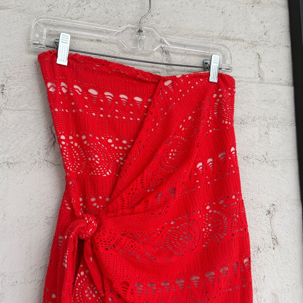 Free People Oceanside Coral Red Strapless Crochet Lace Dress Size Small - Picture 5 of 13